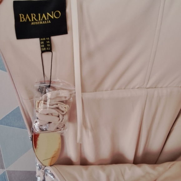 NWT - Bariano - Long Sequined Sweetheart Beige & Silver Dress - Boning in bodice - Picture 4 of 8